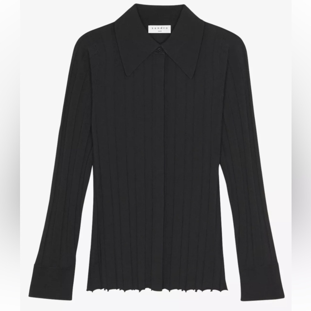 SANDRO Aurel Ribbed Collared Cardigan - Picture 4 of 13